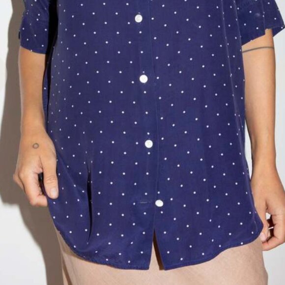 Celine Blue with white polka dots Casual Button Down Shirt - Picture 9 of 9